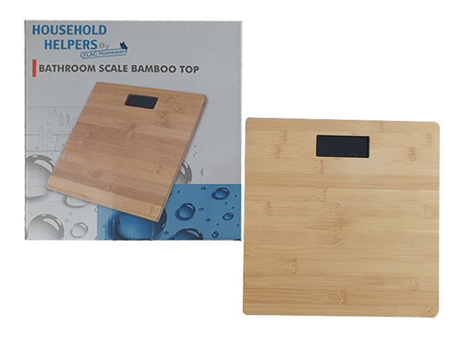 BATHROOM SCALE BAMBOO TOP 28X28X3CM 2XAAA