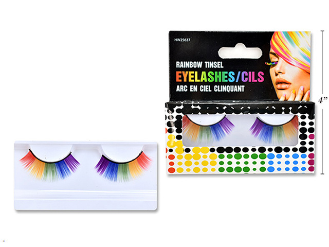FAKE TINSEL RAINBOW EYELASHES W/ADHESIVE SOLD QTY6