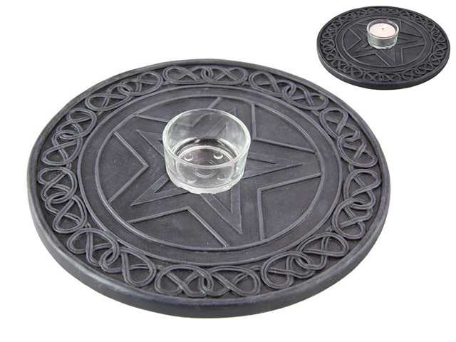 20CM ROUND PENTAGRAM T/LIGHT/INCENSE HLD QTY 2