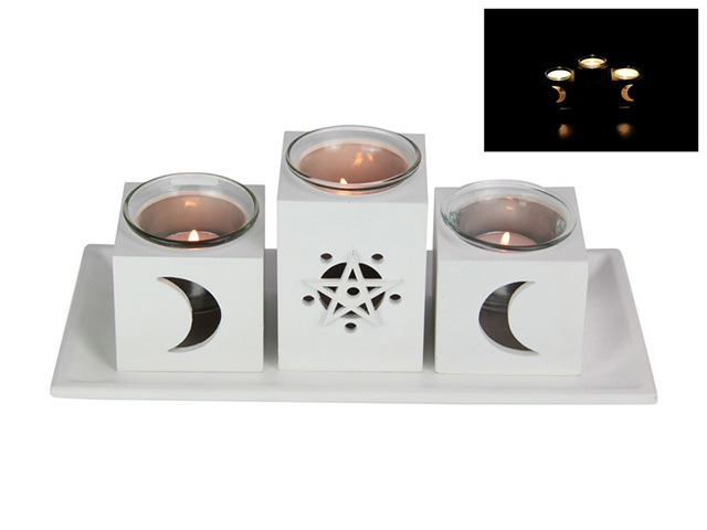 28CM MOON/STAR WHITE CANDLE HOLDER