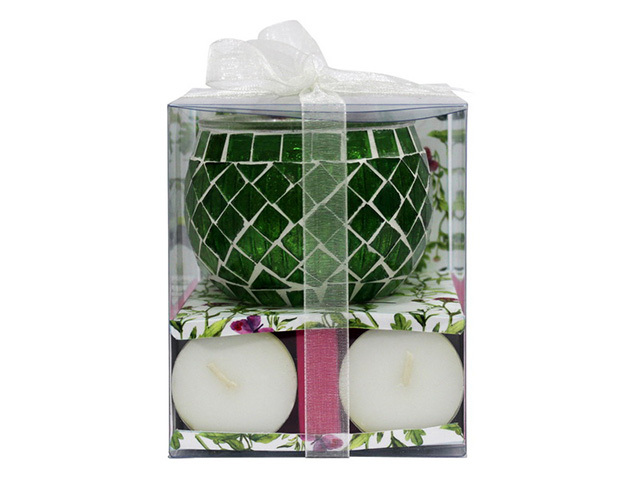 MOSAIC GREEN TEALIGHT CANDLE HOLDER QTY 4