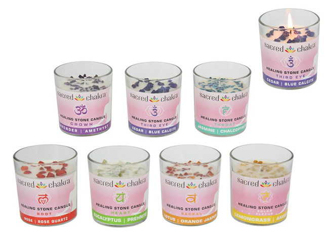 CHAKRA FRAGRANT CANDLES WITH GEM 7ASST