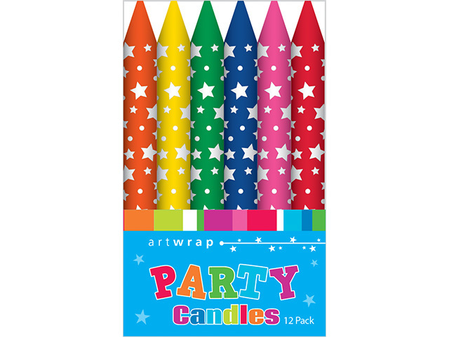CANDLE 12PK 8CM PRINTED STARS SOLD IN QTY12