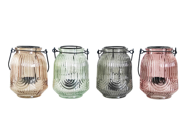 GLASS TEALIGHT HOLDER W/METAL HANDLE 4ASST
