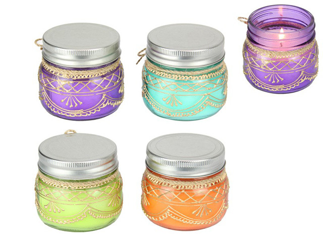 110G HENNA GLASS JAR CANDLE 4ASST SOLD QTY 8
