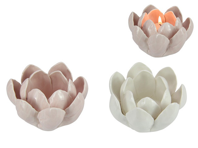10CM CERAMIC FLOWER CANDLE HOLDER 2ASST SOLD QTY 6