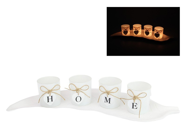 50CM MDF LEAF TRAY W/HOME MOTIF CANDLES
