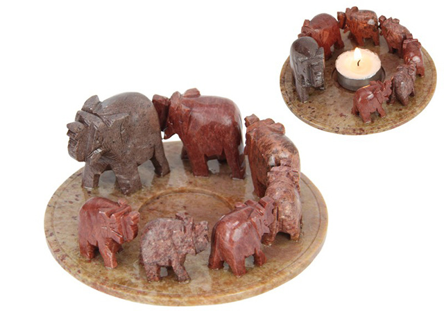 13CM SOAPSTONE ELEPHANT TEALIGHT HOLDER QTY2