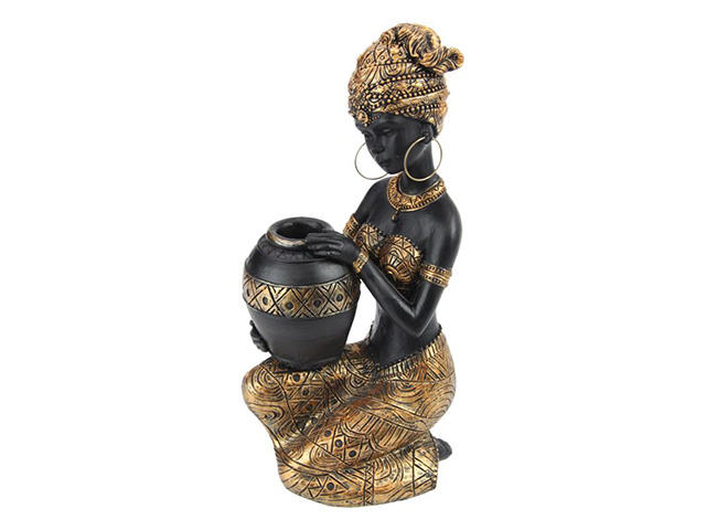 27CM AFRICAN BLACK/GOLD CANDLE HOLDER