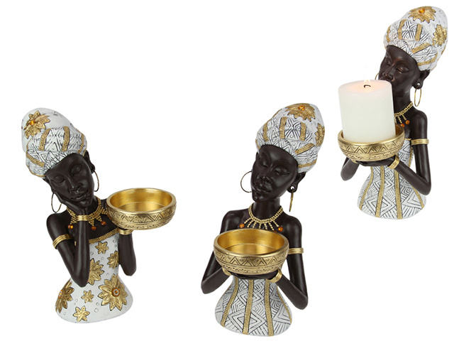 26CM DECOR AFRICAN LADY CANDLE HOLDER 2ASST