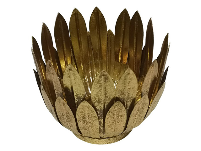 18X15CM GOLD LEAF METAL CANDLE HOLDER QTY2