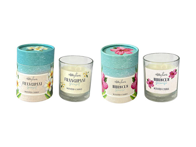 120G CANDLE WITH FRANGIPANI DESIGN 2ASST SOLD QTY6
