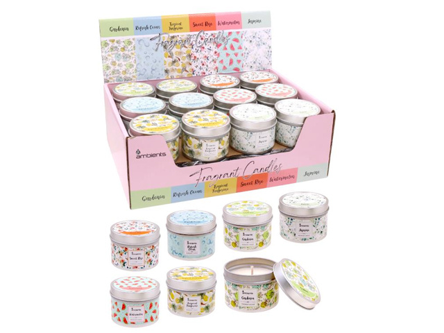 DECORATIVE SCENTED CANDLE IN TIN UN24