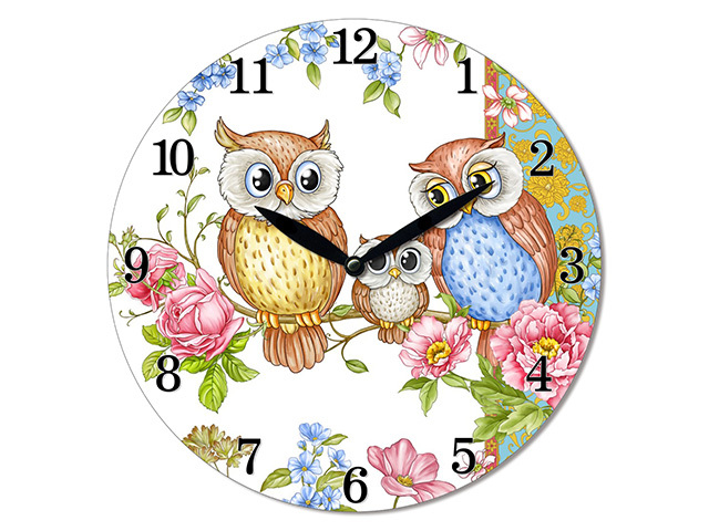 28.8CM MDF OWLS FAMILY WALL CLOCK