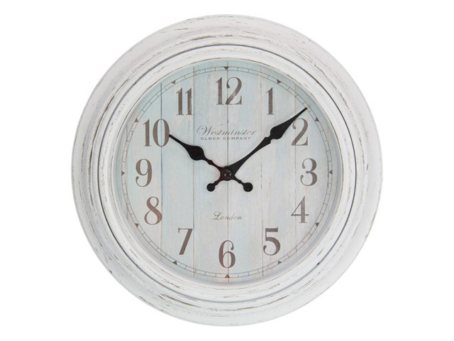 23CM SMALL WHITE WASHED CLOCK
