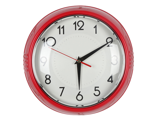 RED PLASTIC WALL CLOCK 24X24X6.5CM