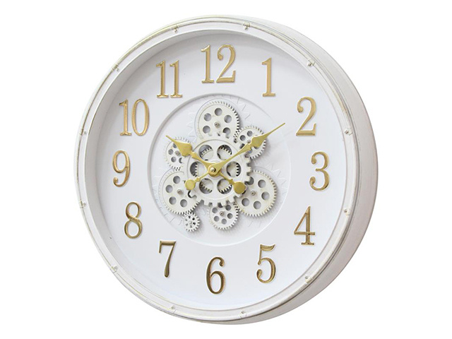 50CM WHITE COG CLOCK WITH GOLD NUMBERS QTY 2