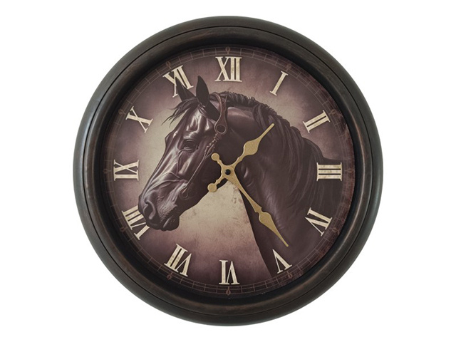 40CM ANTIQUE BLACK HORSE CLOCK