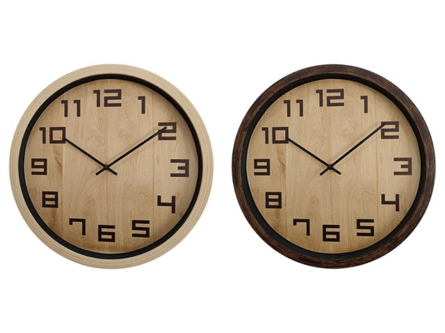 22CM BROWN TIMBER LOOK CLOCK 2ASST