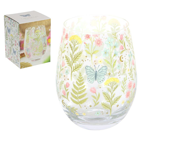 FLORAL PRINT STEMLESS GLASS