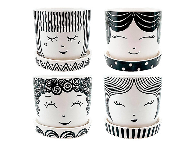 POT FACE PATTERN &amp; SAUCER 10X10CM 4ASST