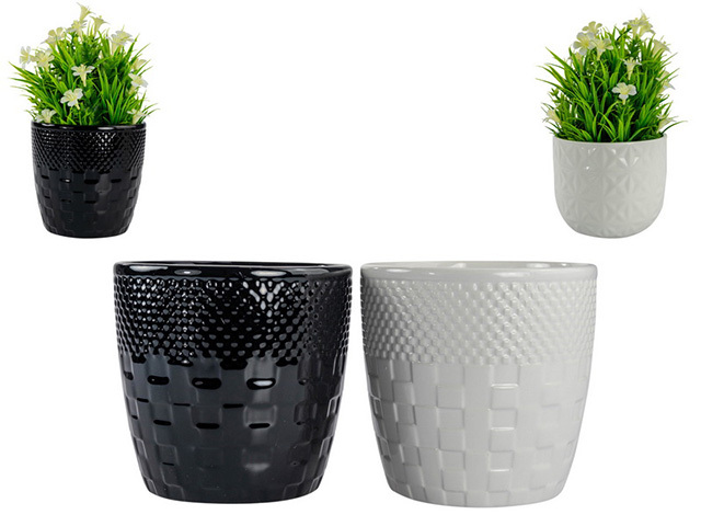 14CM BLACK/WHITE POT 2ASST QTY 6