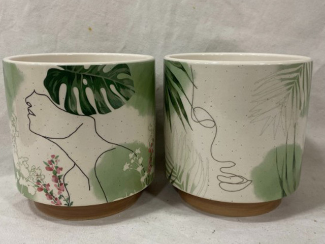 FACE AND LEAF DESIGN POT 13X12CM 2ASST QTY 4
