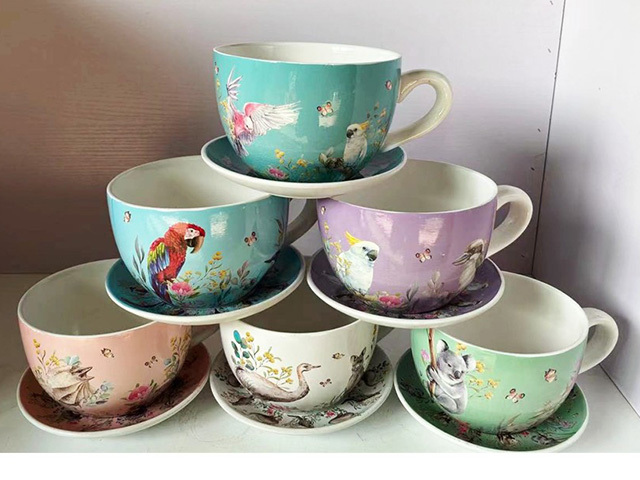 CUP AND SAUCER PLANTER 6ASST 19x15x10CM