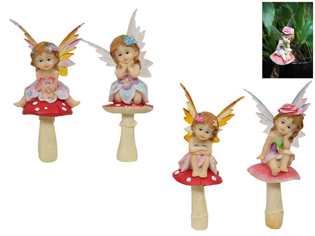 23CM FAIRY ON MUSHROOM GARDEN STAKE UN12