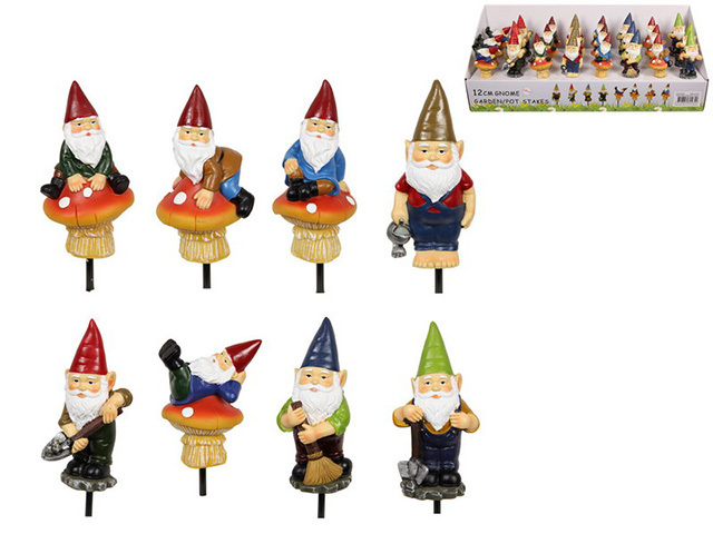 12CM GNOME GARDEN STAKES 8ASST UN24