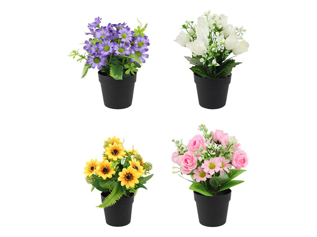 23CM FLOWERS IN POT 4ASST QTY 8