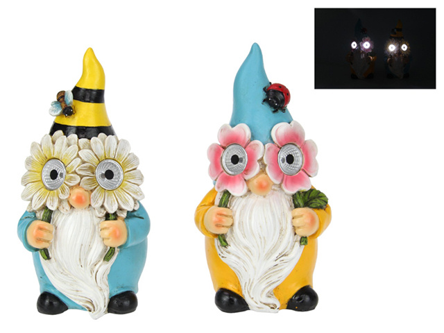 21CM GNOME W/FLOWER SOLAR EYES 2ASST