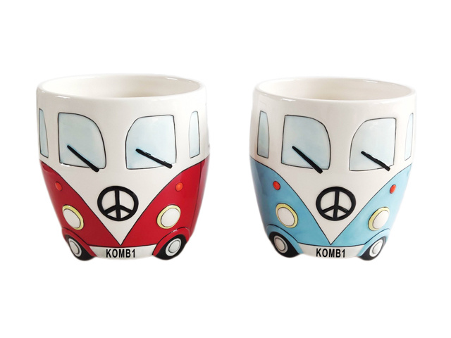 HAND PAINTED CERAMIC KOMBI VAN PLANTER 2ASST