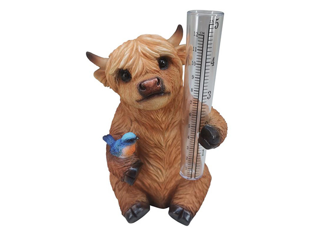 17CM HIGHLAND COW WITH RAIN GAUGE QTY 2