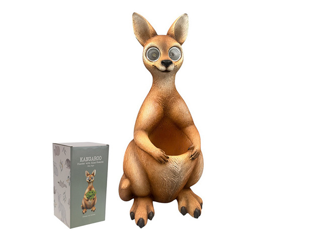 29CM STANDING KANGAROO PLANTER W/SOLAR EYES
