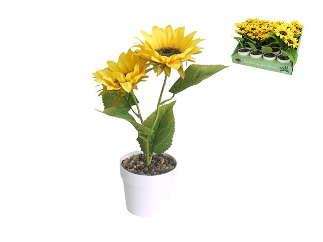 27CM SUNFLOWER 2 HEAD PLANTER IN WHITE POT UN12