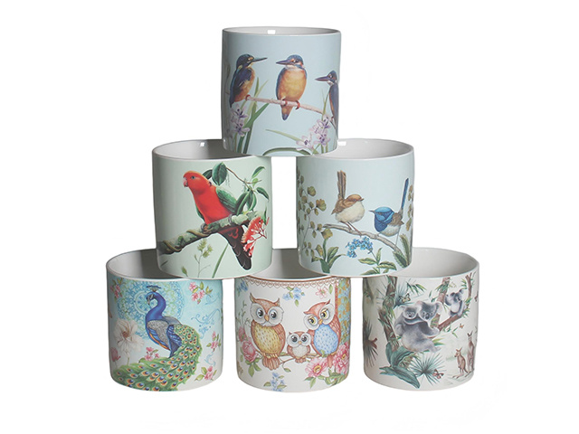 BIRDS AND ANIMALS CERAMIC POT 13X13CM 6ASST