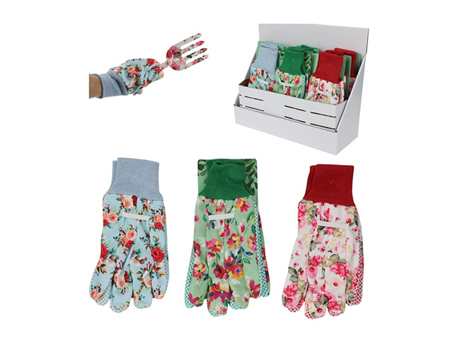 GARDENING GLOVES WITH FLORAL DESIGN 3ASST UN12