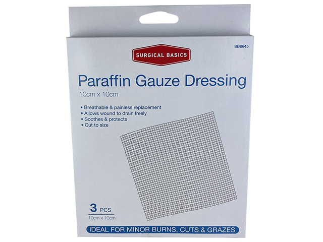 S/BASICS PARAFFIN GAUZE 10X10CM 3PK UN8