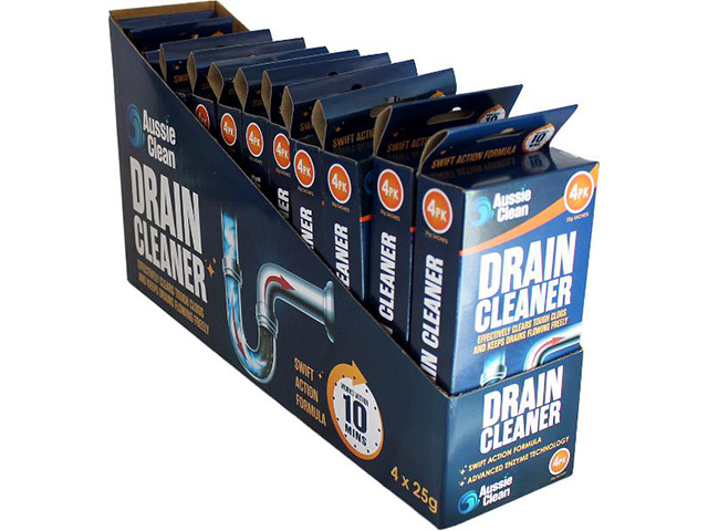 AUSSIE CLEAN DRAIN CLEANER POWDER 4X25G SACHETS SOLD UN12