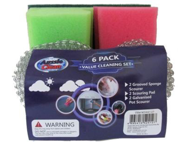 CLEANING SET SPONGE AND STEEL 6PK