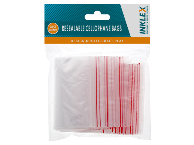 CELLOPHANE BAGS RESEALABLE 8X12CM 60PC SOLD QTY 12