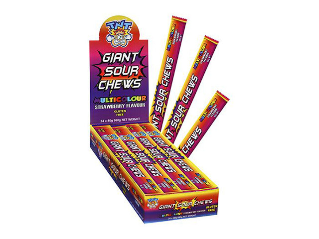 TNT GIANT CHEW BAR MULTICOLOURED 40G UN24