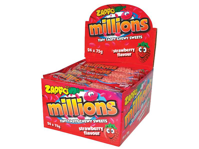 ZAPPO MILLIONS TINY STRAWBERRY CHEWS 75G UN24