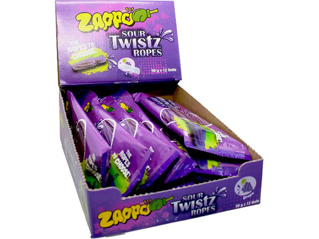 ZAPPO SOUR TWISTZ ROPES GRAPE 50G UN12