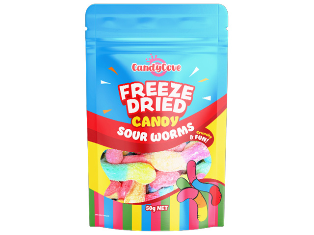 CANDYCOVE FREEZE DRIED CANDY SOUR WORMS 50G UN12