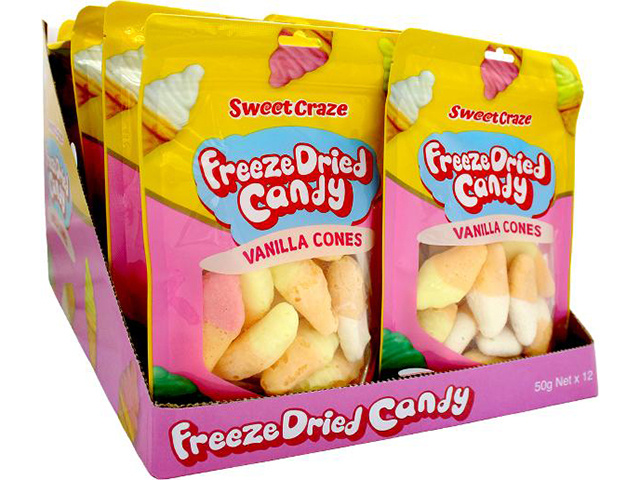 FREEZE DRIED CANDY VANILLA CONES 50G UN12