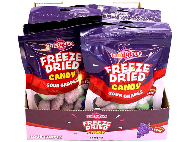 CANDYCOVE FREEZE DRIED CANDY SOUR GRAPES 50G UN12