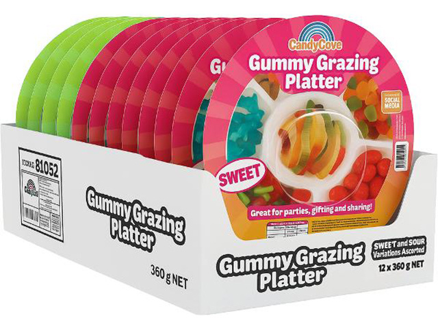 CANDYCOVE GUMMY PLATTER 360G ASST SOLD QTY12