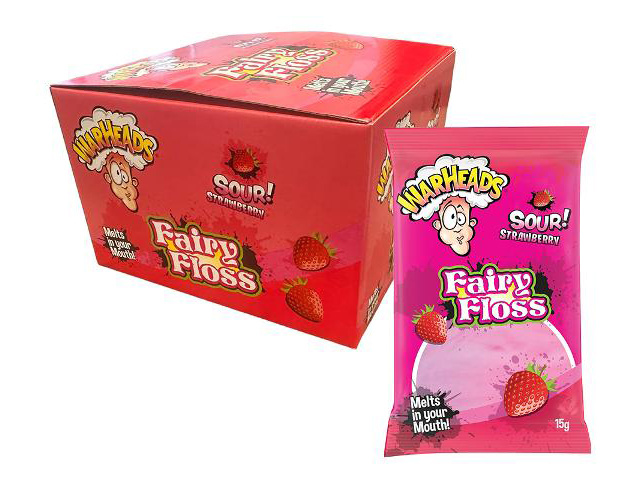 WARHEADS STRAWBERRY SOUR FAIRY FLOSS 15G UN18